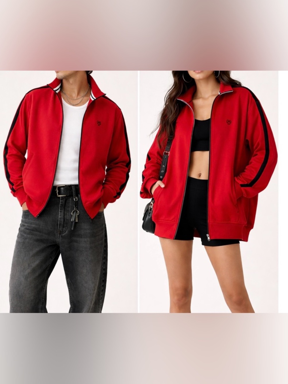 Roots Red Track Jacket Zip Up Mens L Vintage Varsity Y2K
